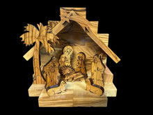 Laser-Etched Olive Wood Nativity – Compact Holy Land Scene