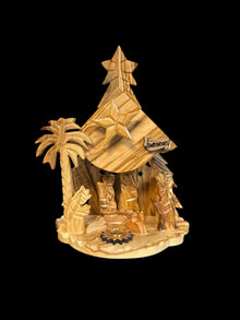 Tall Olive Wood Nativity with Music Box, Incense & Bethlehem Star – Hand-Carved in the Holy Land