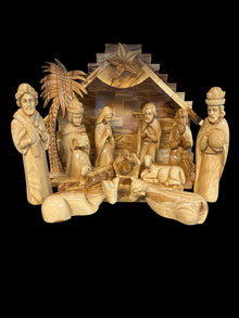 Grand Olive Wood Nativity with Music Box & Tall Sculpted Figures – Hand-Carved in Bethlehem