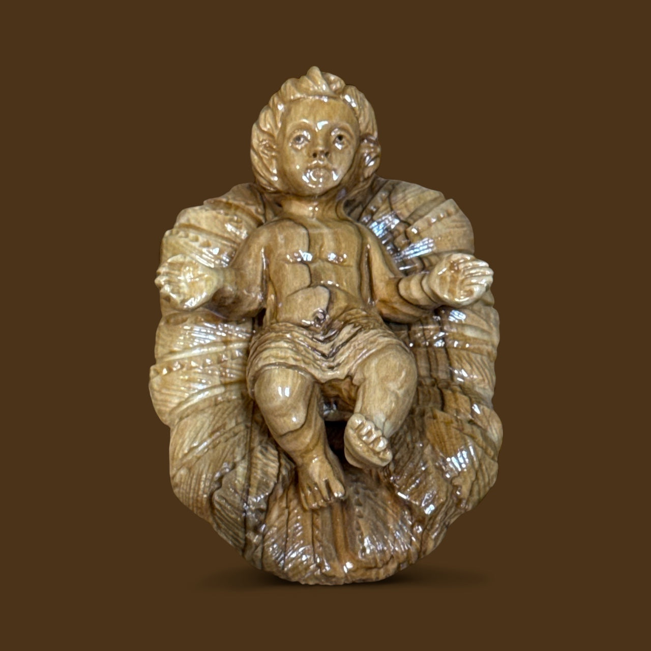 Deluxe Olive Wood Nativity with Realistic Figures, Music Box & Incense – Hand-Carved in Bethlehem