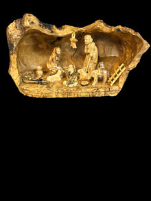 Olive Wood Bark Cave Nativity – Hand-Carved in Bethlehem
