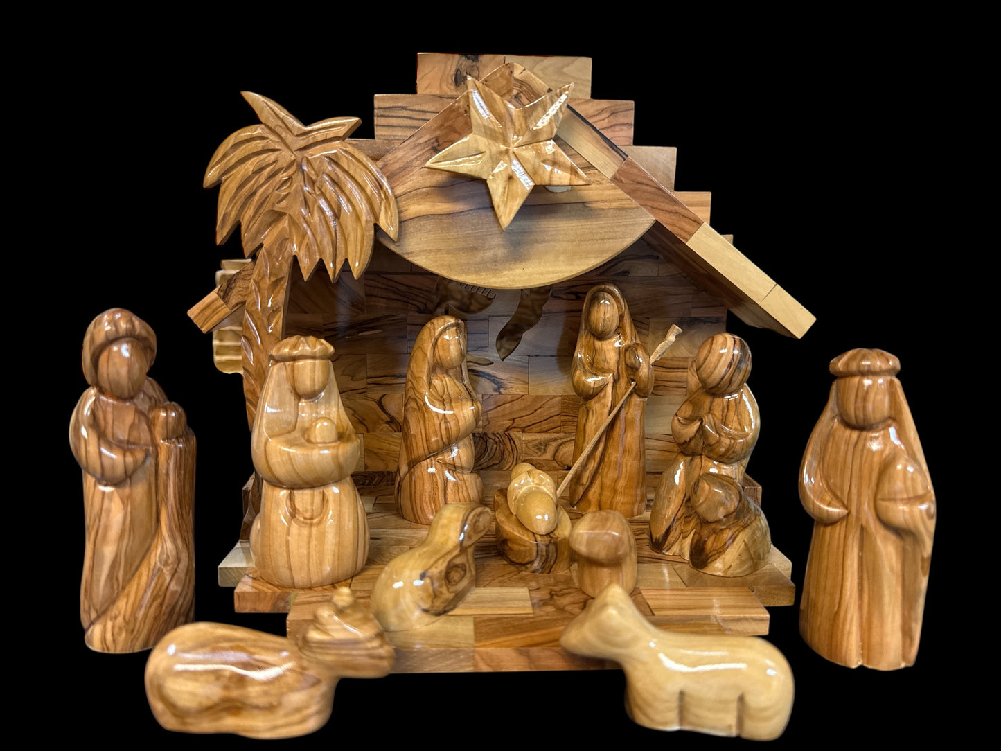 Olive Wood Nativity Set with Music Box – Hand-Carved in Bethlehem