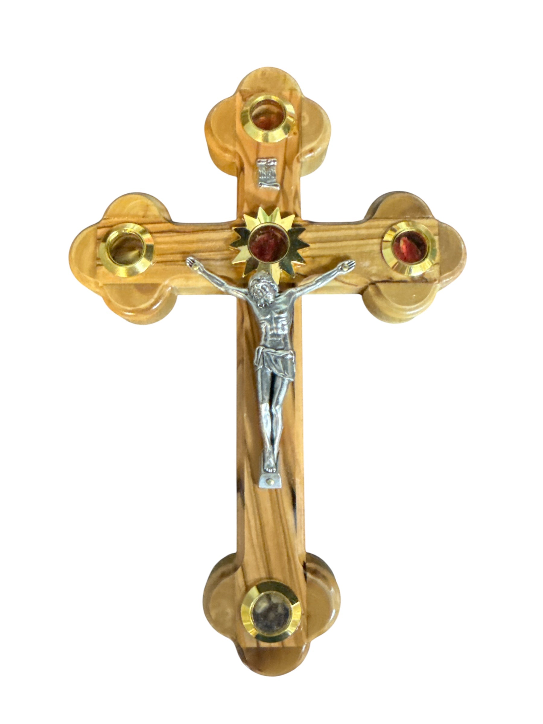 Olive Wood Wall Crucifix with Relics – Rounded Edge Design
