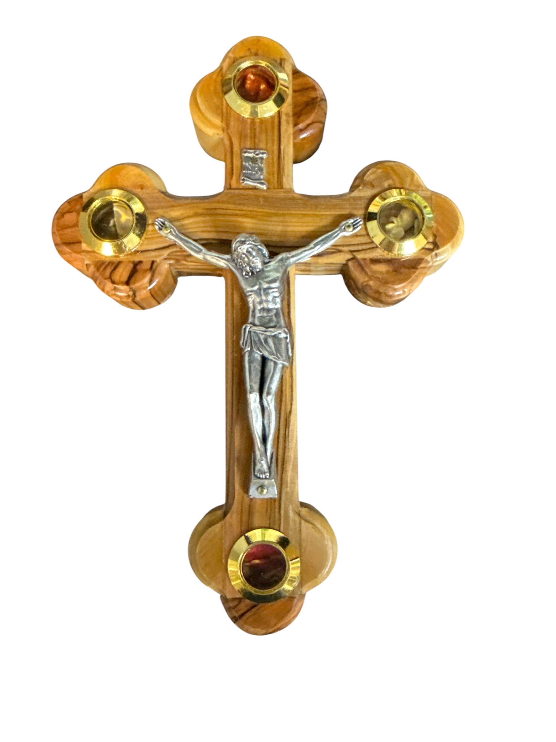 Olive Wood Wall Roman Crucifix with Holy Land Relics – Rounded Design ...