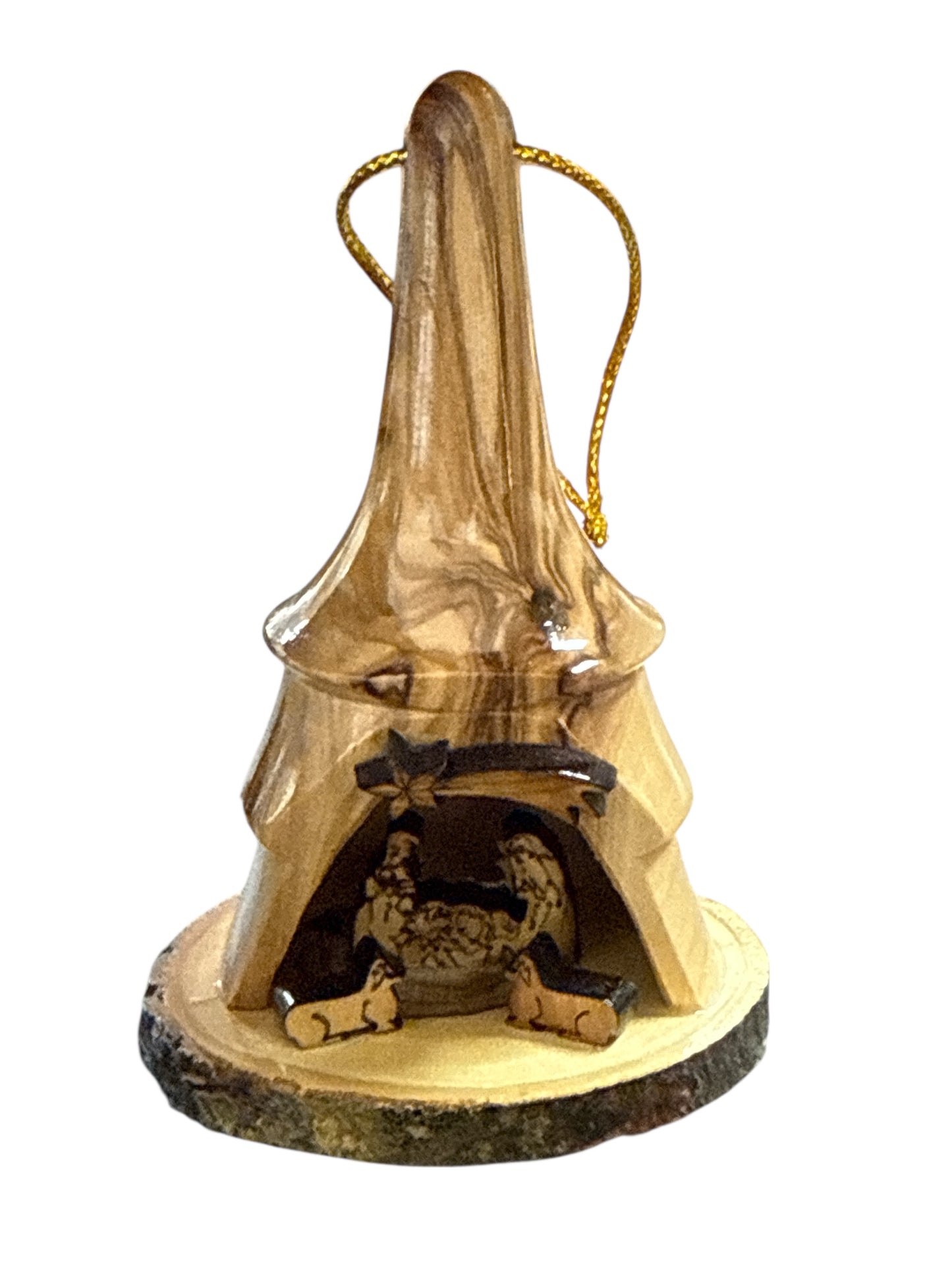 2.5x2.5x4" Olive Wood Bell-Shaped Nativity Ornament – Handcrafted in Bethlehem