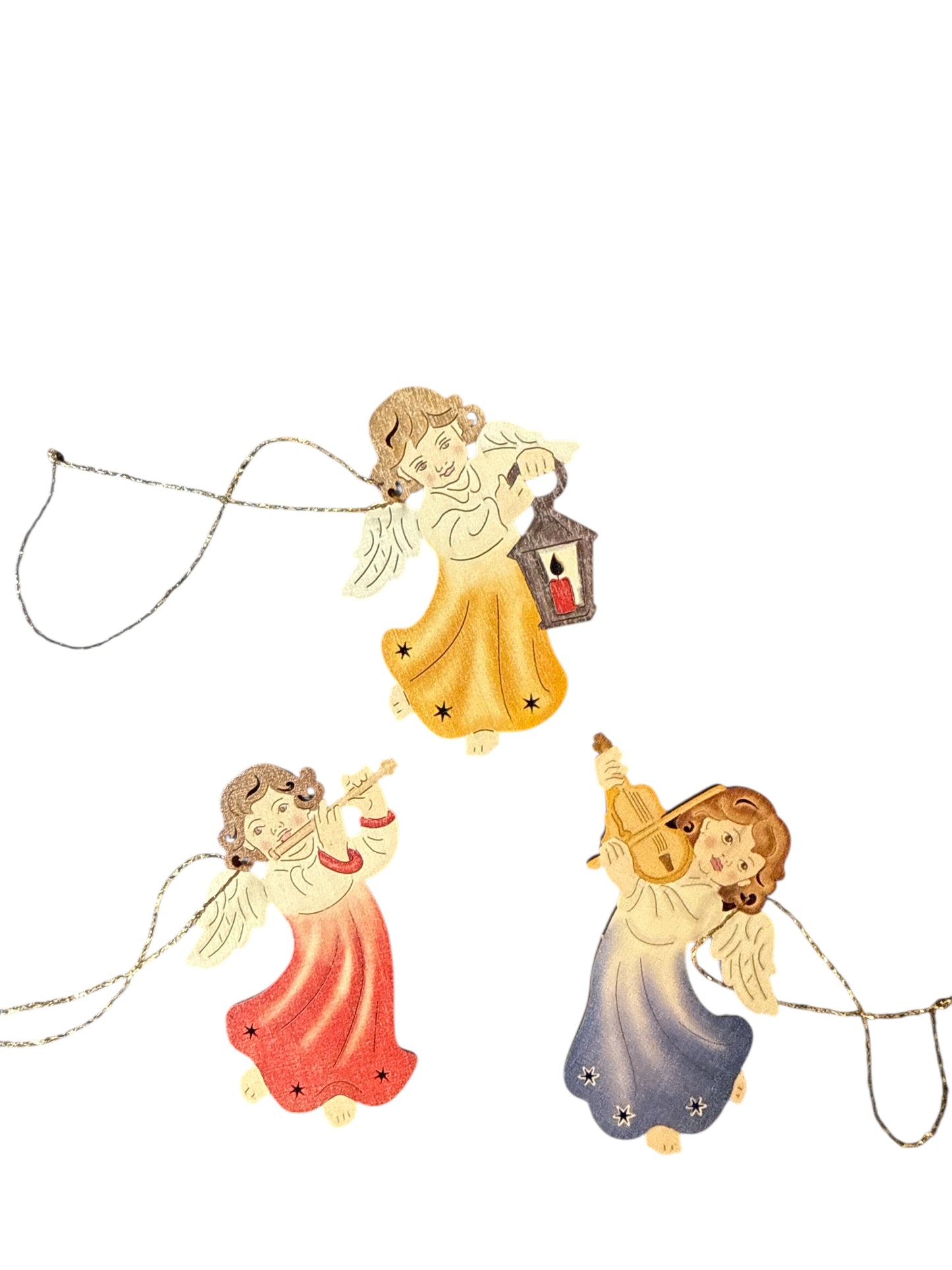 4" Hand-Painted Wooden Angel Ornaments – Set of 3,
