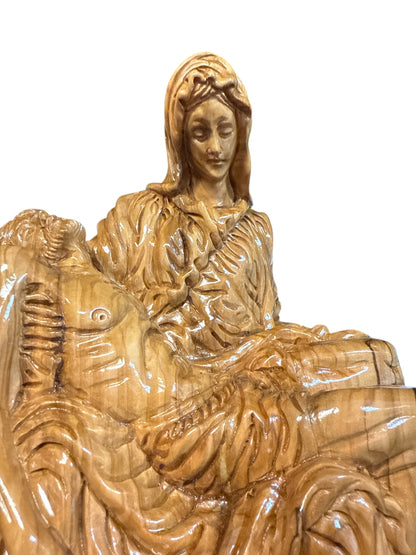 8x11x11.5" Olive Wood Pietà Sculpture – Hand-Carved in Bethlehem