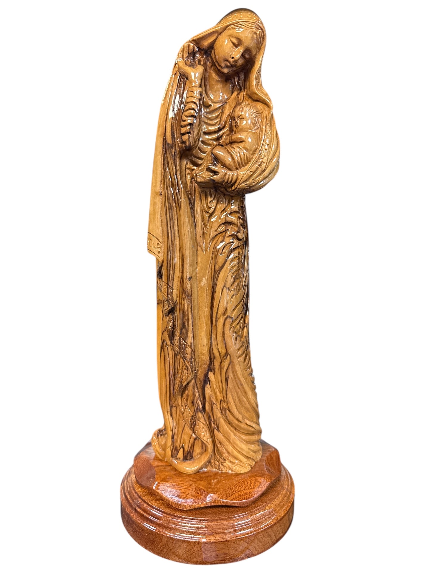 5x5x17" Olive Wood Madonna and Child Statue – Hand-Carved in Bethlehem