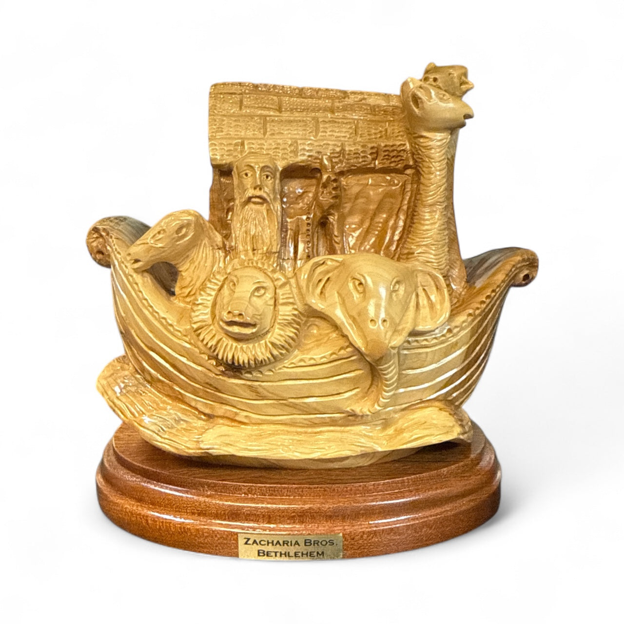 5x7x8" Olive Wood Noah’s Ark Statue – Hand-Carved in Bethlehem