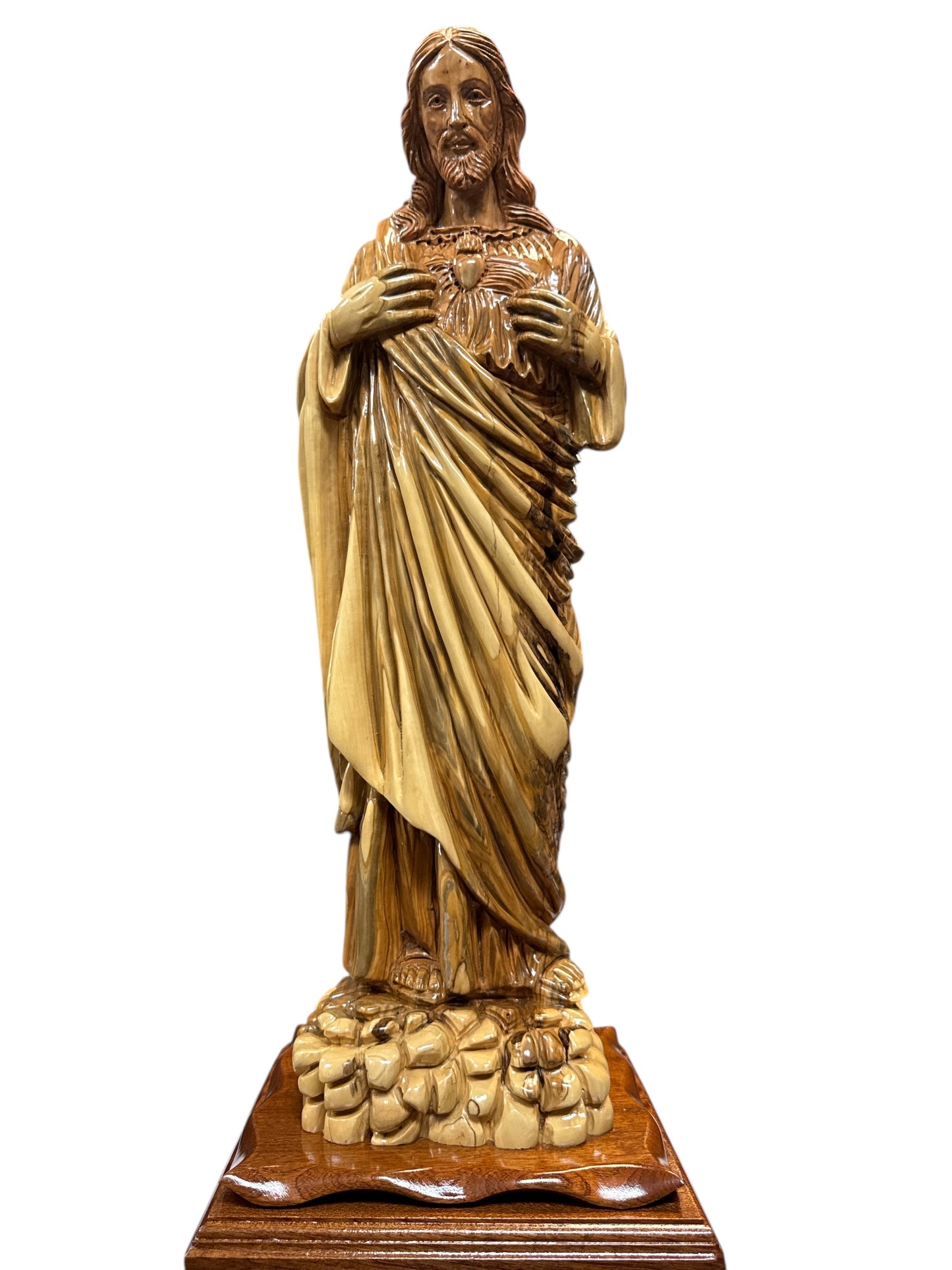 8x8x22" Olive Wood Sacred Heart of Jesus Statue – Hand-Carved in Bethlehem