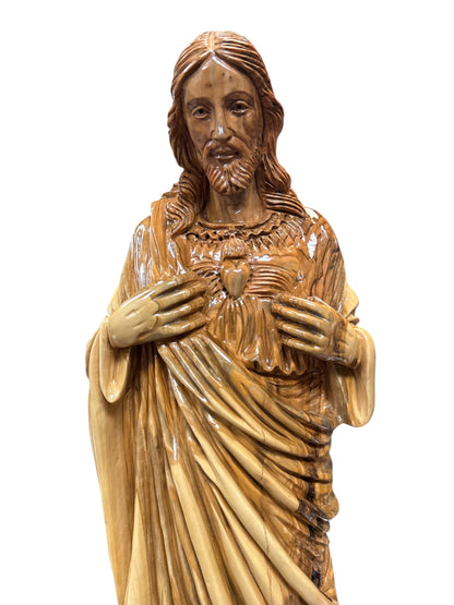 8x8x22" Olive Wood Sacred Heart of Jesus Statue – Hand-Carved in Bethlehem