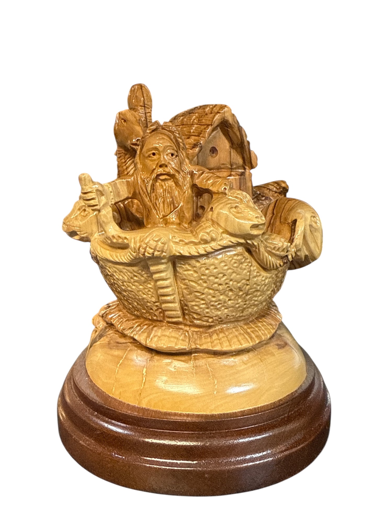 5.5x5.5x6" Olive Wood Noah’s Ark Figurine – Hand-Carved in Bethlehem