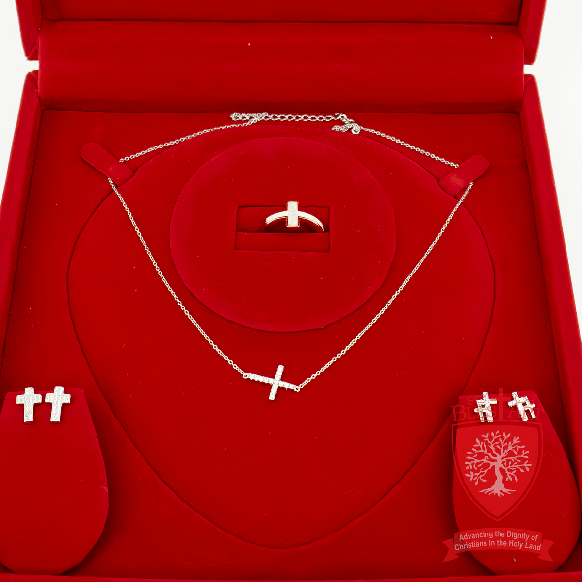 Elegant Crossings: Silver-Plated High-End Jewelry Set with Gems and Pearls