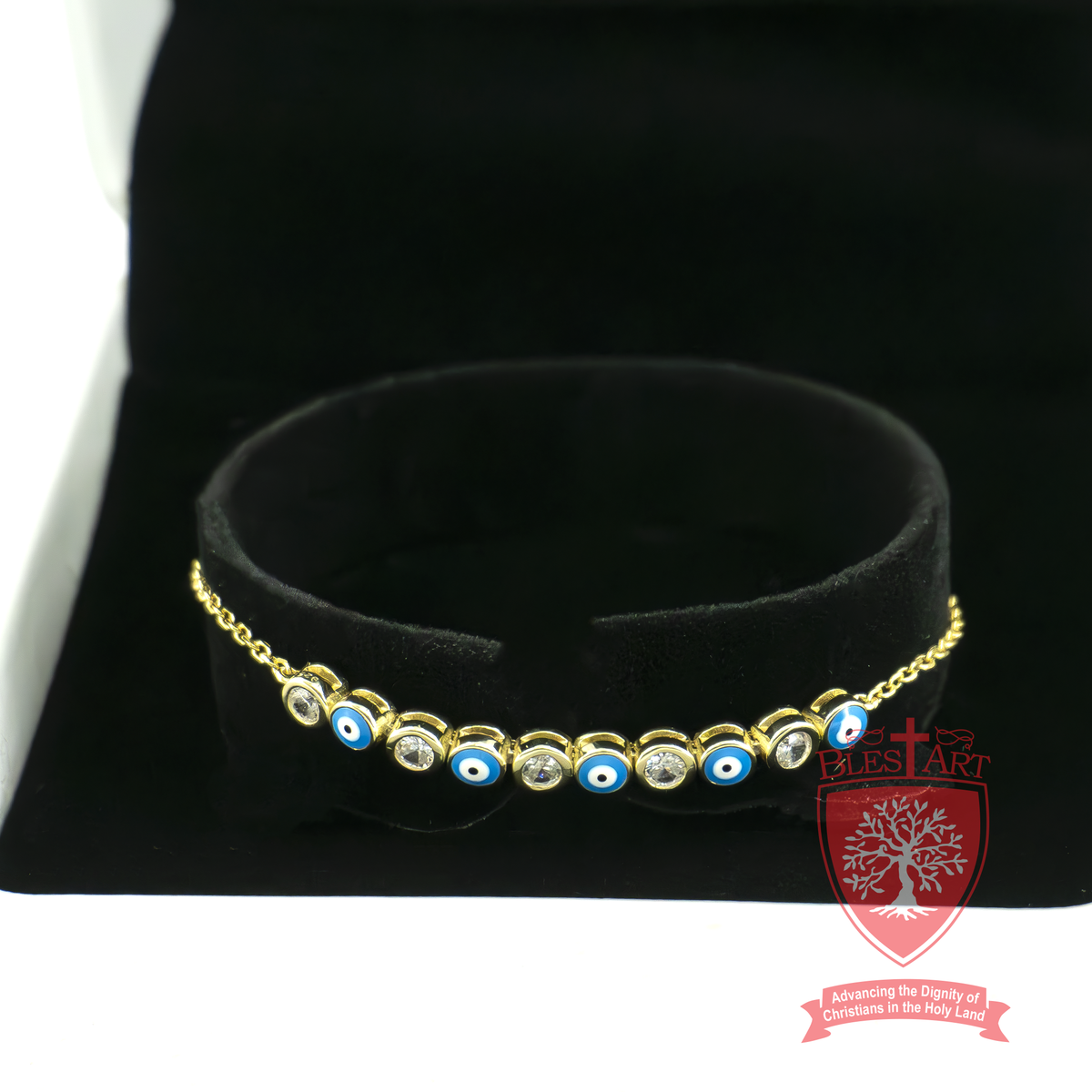 Elegant Gold-Plated Bracelet with Enamel Blue Eye Charms