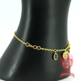 Eternal Affection Gold-Plated Bracelet with Dual Hearts and Gemstone Oval Charm