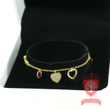 Eternal Affection Gold-Plated Bracelet with Dual Hearts and Gemstone Oval Charm