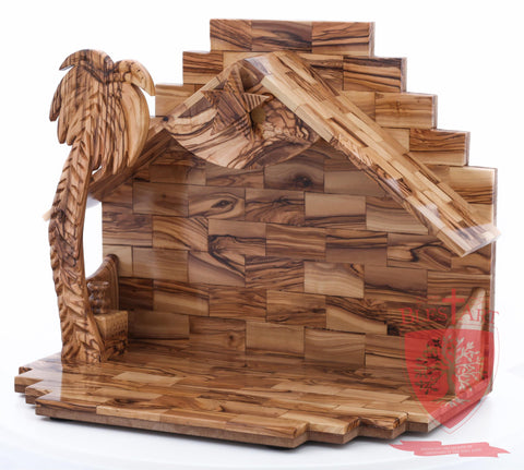 Empty Musical Nativity Barn - Olive wood