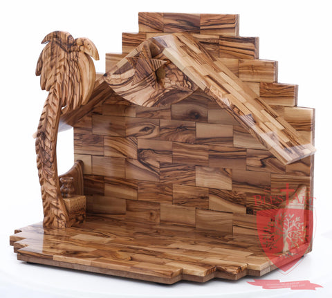 Empty Musical Nativity Barn - Olive wood