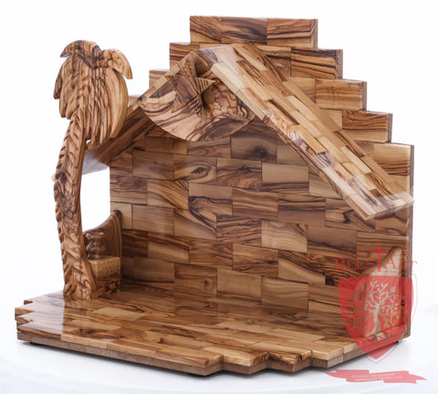 Empty Musical Nativity Barn - Olive wood