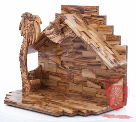 Empty Musical Nativity Barn - Olive wood