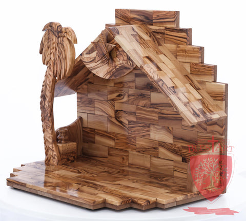 Empty Musical Nativity Barn - Olive wood