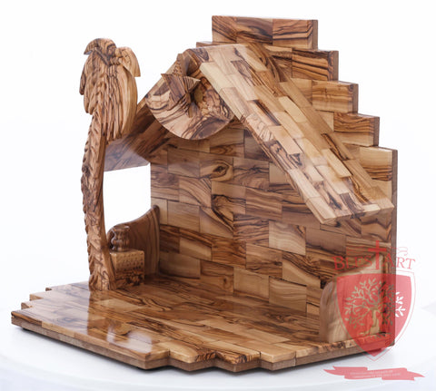 Empty Musical Nativity Barn - Olive wood