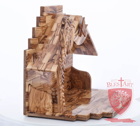 Empty Musical Nativity Barn - Olive wood