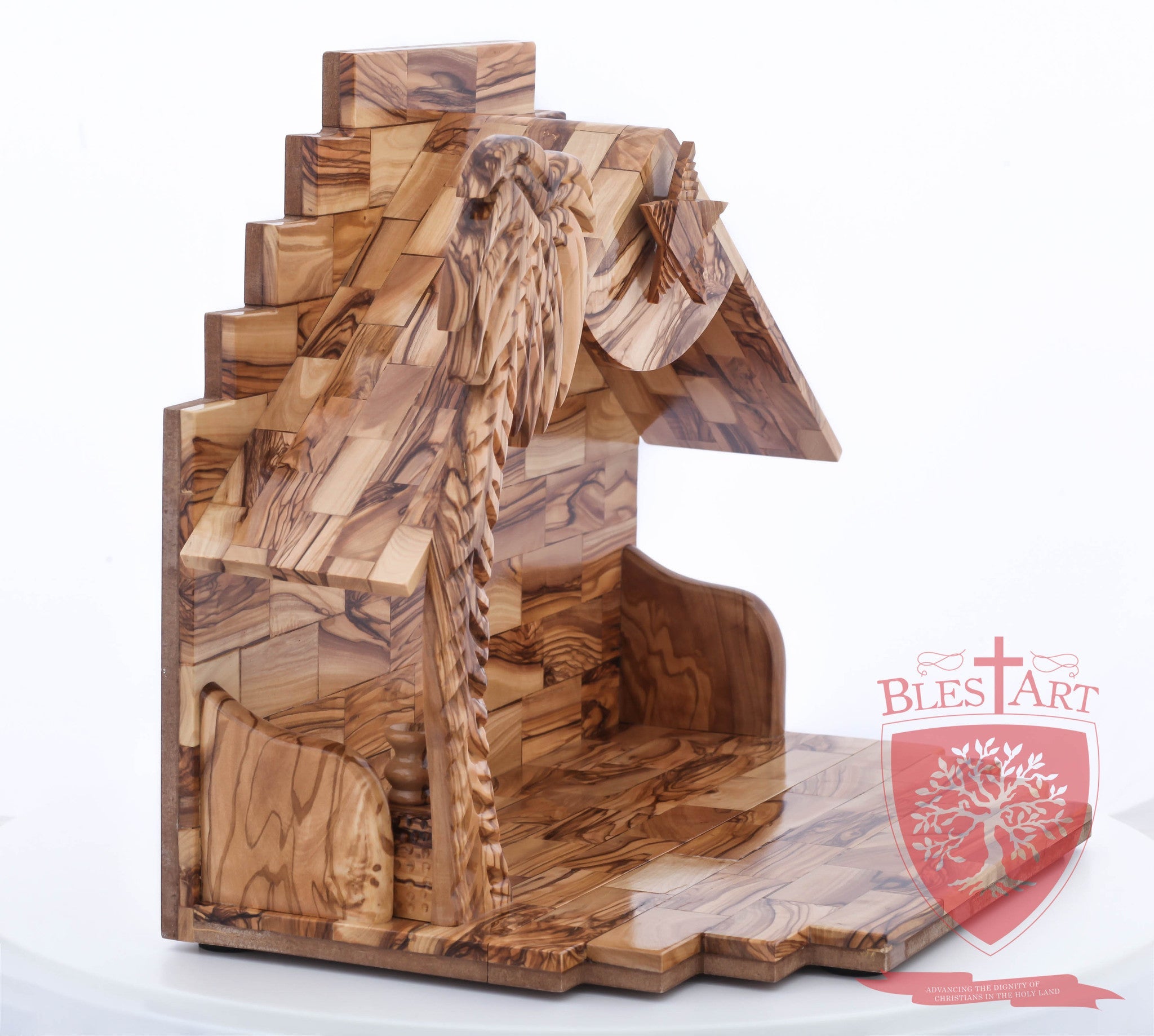 Empty Musical Nativity Barn - Olive wood