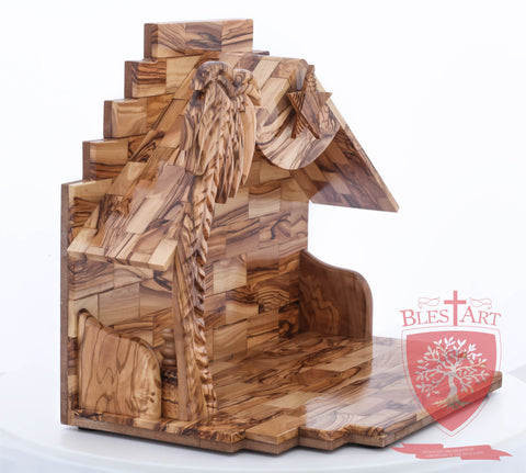 Empty Musical Nativity Barn - Olive wood