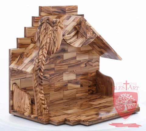 Empty Musical Nativity Barn - Olive wood