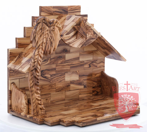 Empty Musical Nativity Barn - Olive wood