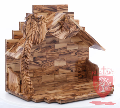 Empty Musical Nativity Barn - Olive wood