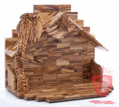 Empty Musical Nativity Barn - Olive wood