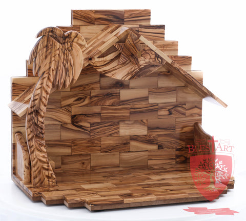 Empty Musical Nativity Barn - Olive wood