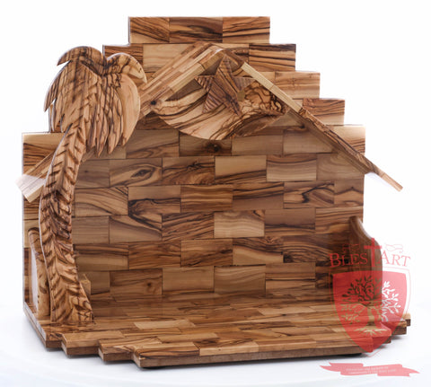 Empty Musical Nativity Barn - Olive wood