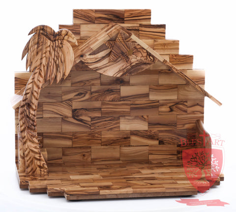 Empty Musical Nativity Barn - Olive wood