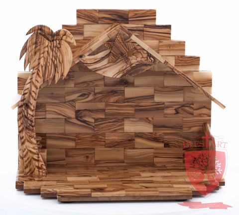 Empty Musical Nativity Barn - Olive wood