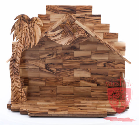 Empty Musical Nativity Barn - Olive wood