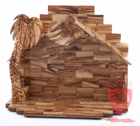 Empty Musical Nativity Barn - Olive wood