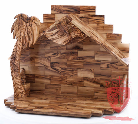 Empty Musical Nativity Barn - Olive wood