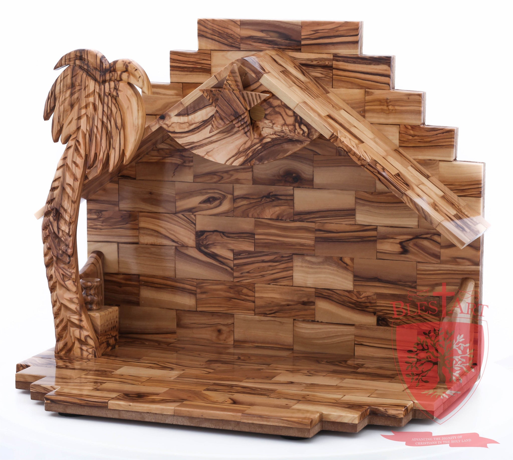 Empty Musical Nativity Barn - Olive wood