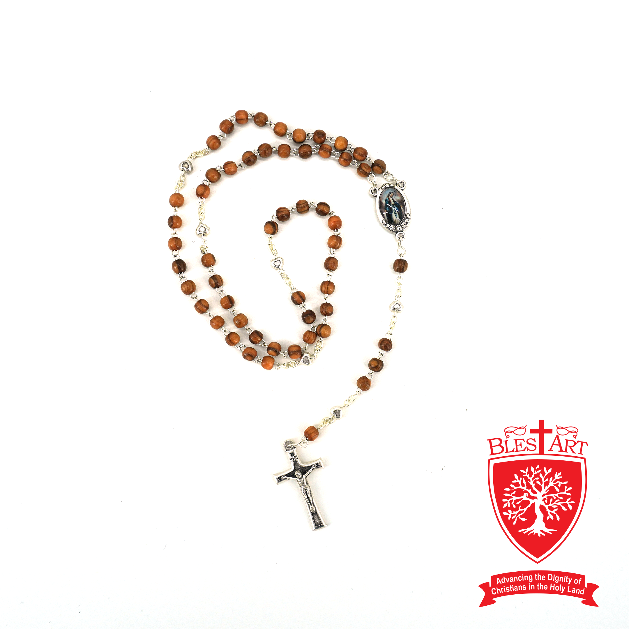 Olive wood Rosary with icon of Mary