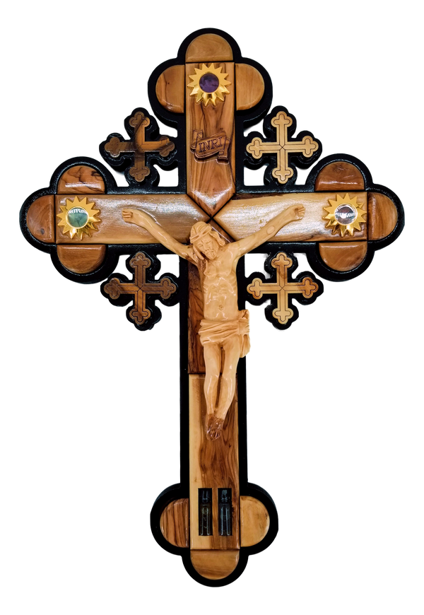 Jerusalem Crucifix with Wooden figure with Holy Items