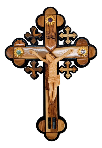 Jerusalem Crucifix with Wooden figure with Holy Items