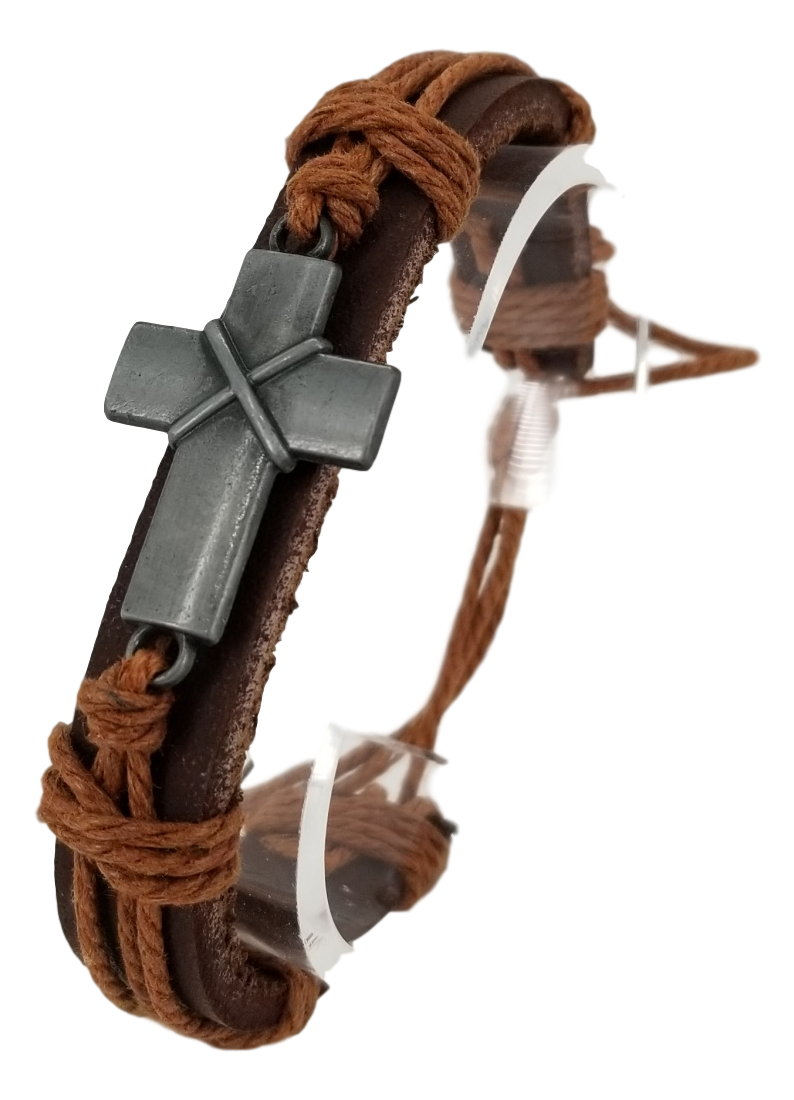 Hand bracelet with metal cross. Adjustable size.