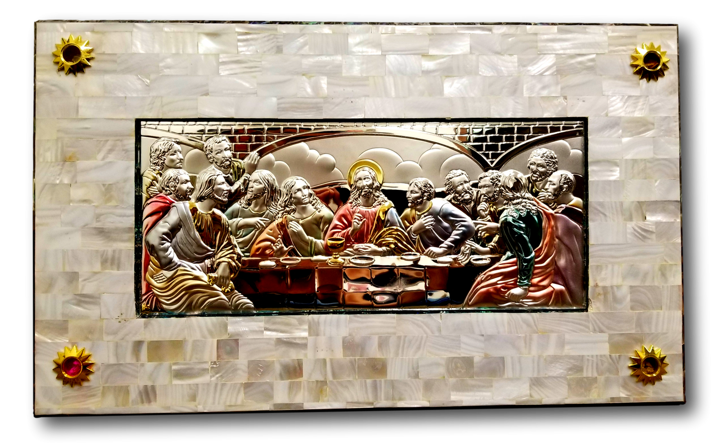 Icon of the Last Supper, Silver plated, Sea Shells Frame