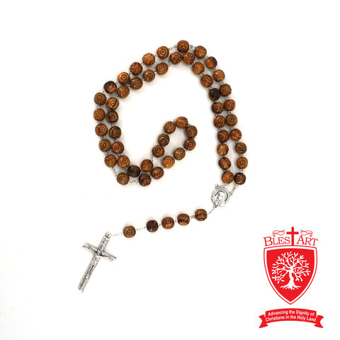 Olive wood Rosary Rose Style carved beads