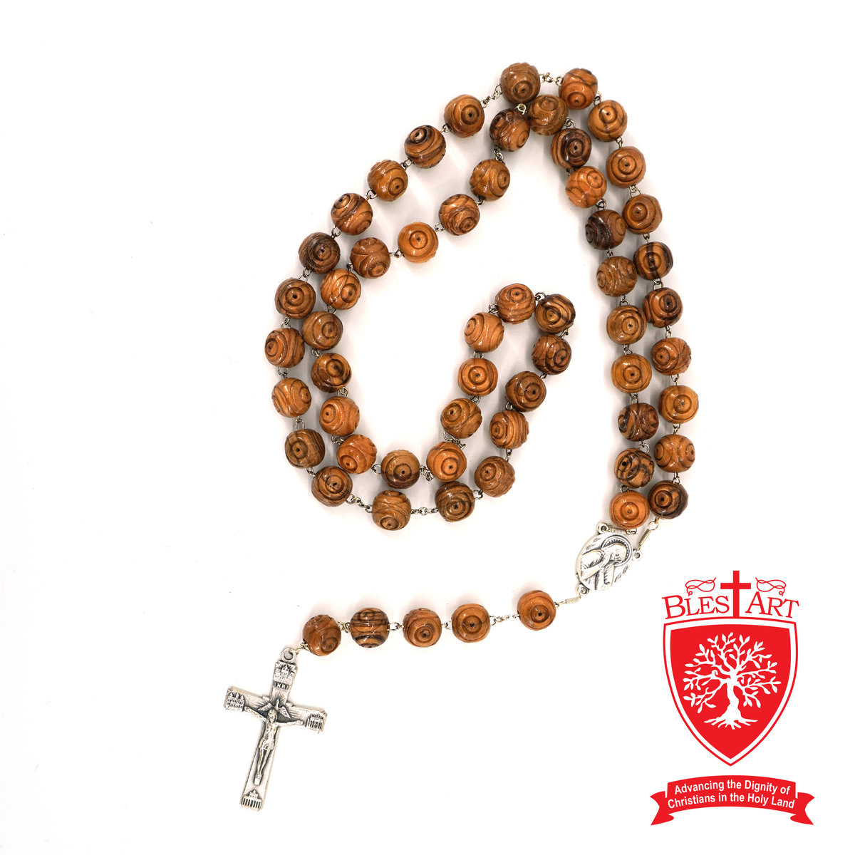 Olive wood Rosary Rose Style carved beads