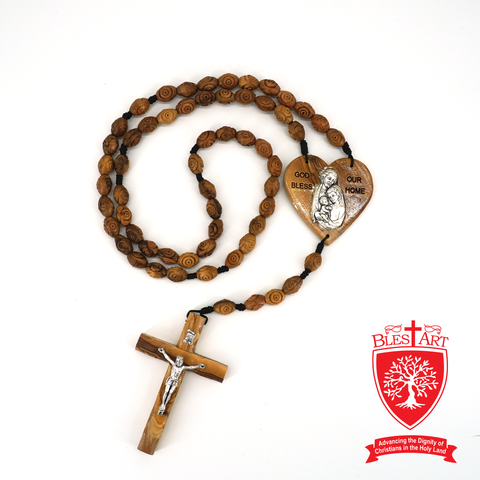 Olive Wood Wall Rosary with Holy Family Icon