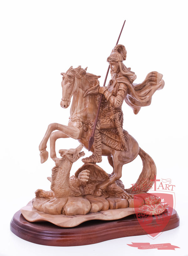 St. George defeating the dragon, Cathedral Quality, Size:  13.5" 10" 15"